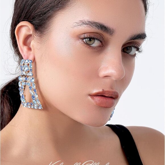 Chunky Geometric Rhinestone Dangle Earrings for Women - Bold Statement Jewelry - Picture 7 of 7